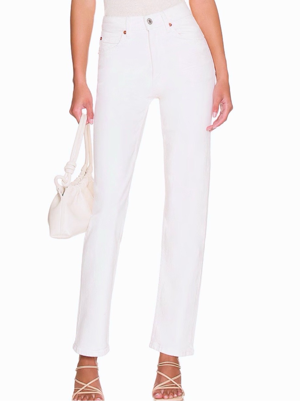 Re/Done Button Fly 70s Stove Pipe Straight Leg cropped White Jeans size 25